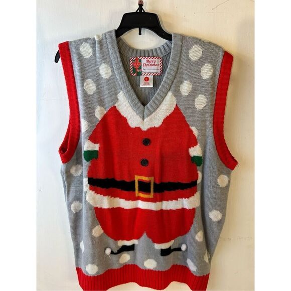 Merry Christmas large Sweater vest Santa 3D rn#122786 - Picture 1 of 7